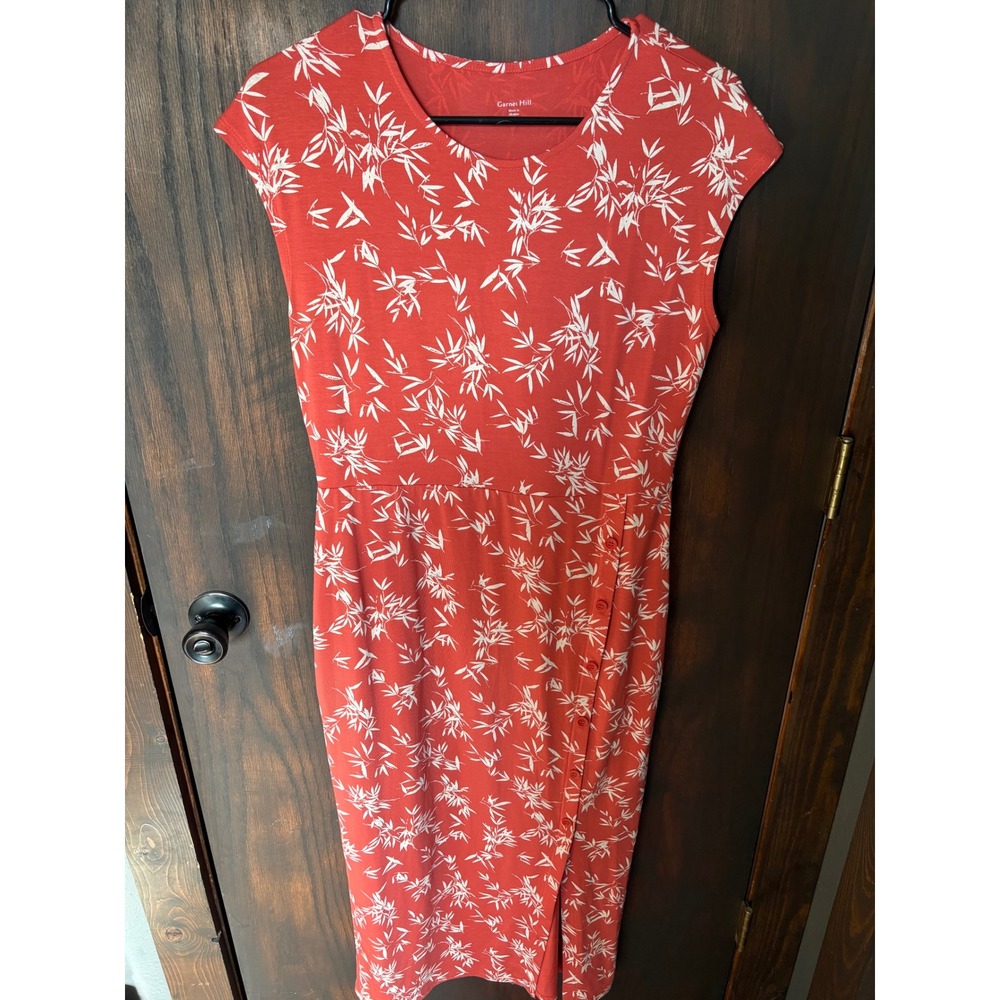 Garnet Hill Red Floral Print Tencel Midi Dress Side Button Detail Small